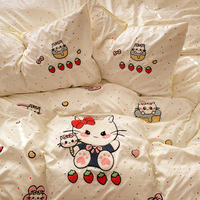 Ensemble de housse de couette 4 pièces en coton lavé brodé, personnalisable, pour enfants, résistant à l'eau, toutes saisons, vente en gros