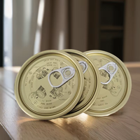 Approvisionnement d'usine 401 #   Couvercles de boîtes de conserve de poisson à ouverture facile de 99 mm, qualité alimentaire, 100 ml, couleur personnalisée, non-rechargeables, estampage or, marque HS, en fer blanc