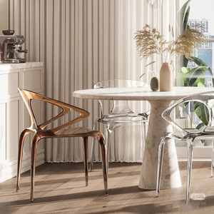 Modern Style Ergonomic Acrylic <strong>Dining</strong> <strong>Chair</strong> with Handrail <strong>Stackable</strong> Plastic Backrest for Home or Hotel Use - Product Image 5