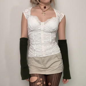 Camisole élégante unie à col en V et dentelle pour femme, coupe ajustée, dos transparent, débardeur chic et décontracté - Product Image 4