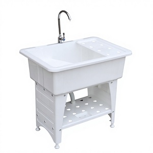 Nouvelle Arrivée : Bac à Linge Rectangulaire en Plastique Durable avec Tuyau d'Admission et de Vidange pour Utilisation Extérieure ou en Buanderie - Product Image 1