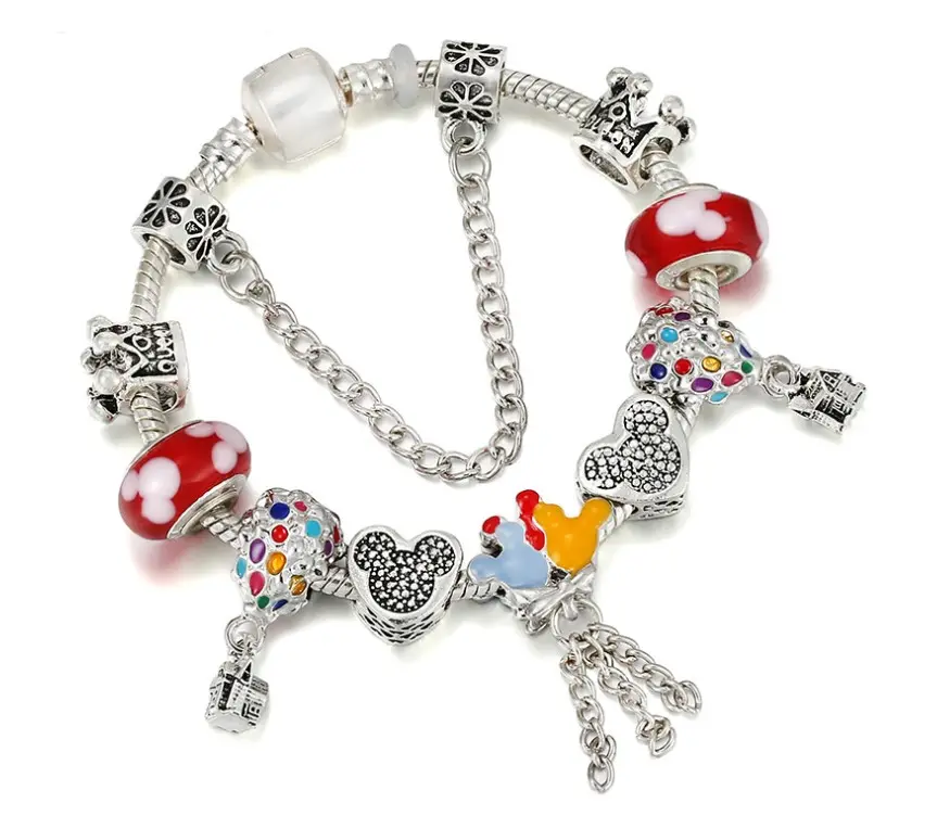 Bracelets breloques disney pour adolescent, bijoux mignons, design mickey, pour enfants, perles épaisses