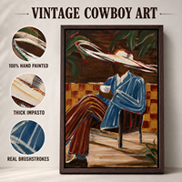 Peinture à l'huile sur toile 100% peinte à la main, style cowboy rétro haut de gamme, épaisseur impasto, pour décoration de salon et chambre à coucher