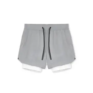 Hardloop Ademende Heren 2 In 1 Lagen Sporttrack Workout Gymshorts Met Hoge Taille En Zakken