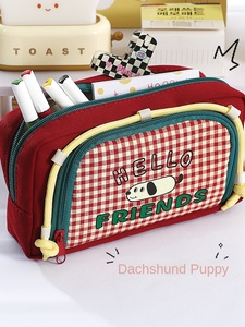 2025 nouveau Portable Ins Style crayon sac grande capacité papeterie boîte rétro Plaid fenêtre unisexe mignon dessin animé chiot conception sac - Product Image 5
