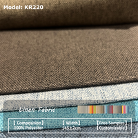 Tissu d'ameublement léger en polyester 100 % aspect lin, respirant, enduit PA, teint en fil, certifié OEKO-TEX, faible MOQ, en stock, pas cher
