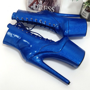 Bottines sexy à lacets 2025 avec cuir verni pailleté et talon super haut épais pour femmes - Product Image 3