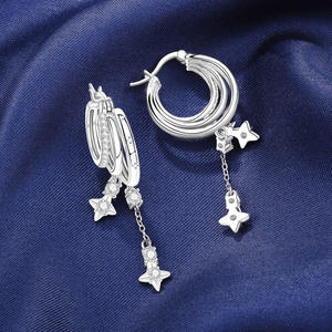 Nuevos pendientes colgantes de latón con circonitas de corte redondo y borlas multicapa de cobre blanco, con temática de cielo estrellado para mujer - Product Image 3