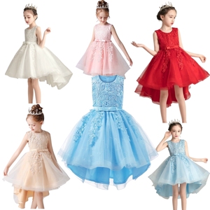 Nuovo Stile Della Principessa <span class=keywords><strong>Abiti</strong></span> da Sera di Colore Solido Della Rappezzatura Del Merletto Delle Ragazze Vestiti da Partito Abito da Sposa Ragazza di Fiore - Product Image 1