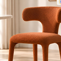 Chaise de salle à manger rembourrée orange avec dossier en T incurvé, pieds entièrement recouverts de tissu, pour salle à manger, restaurant, vente en gros, OEM, ODM