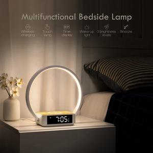 Lampe de chevet à commande tactile <span class=keywords><strong>avec</strong></span> <span class=keywords><strong>réveil</strong></span> et <span class=keywords><strong>chargeur</strong></span> sans fil, lampe de bureau LED <span class=keywords><strong>avec</strong></span> lumière de <span class=keywords><strong>réveil</strong></span>, gradation à 3 niveaux - Product Image 3