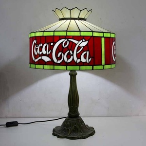 LongHuiJing 16Inch Cocacola Stained Glass Tiffany LED Table Lamp European Design Desk <b>Light</b> with Lotus Metal Base - Product Image 1