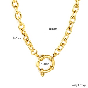 Collar de Cadena Cubana de Eslabones Ovalados de Acero Inoxidable con PVD de Oro de 18K, Antideslustre, al por Mayor, Joyería de Moda para Mujer - Product Image 3