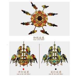 Retro 12 klasik papağan kuş tiffany vitray avize villa oturma odası bar restoran antika kristal kolye lamba - Product Image 4