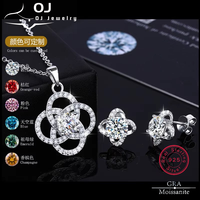 Conjunto de Joyería Unisex de Moda: Collar con Colgante de Moissanita de 1 Quilate con Engaste de Garra en Forma de Bola de Plata S925 y Pendientes