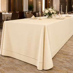 Wholesale 60 x 260 Inch Champagne Polyester Hemstitch <b>Tablecloth</b> for Hotel Banquet Restaurant Event Rental - Product Image 1