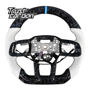 Accessoires intérieurs pour <span class=keywords><strong>Ford</strong></span> <span class=keywords><strong>Mustang</strong></span> 2018-2025 ST RS <span class=keywords><strong>GT</strong></span> GT500 GT350, volant personnalisé en fibre de carbone forgée bleu et blanc - Product Image 1