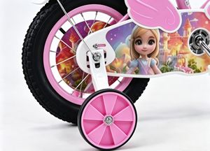 Bicicletta per Bambine da 12, 14, 16 Pollici Rosa Principessa con Accessori Completi: Coriandoli, Seggiolino per Bambole, Cestino a Cuore e Rotelle per Bambine - Product Image 3