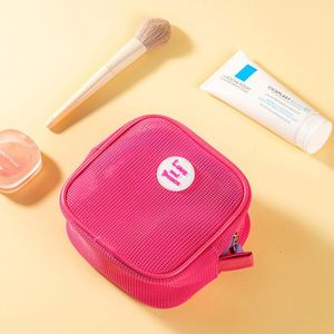 Sac à cosmétiques portable en maille avec fermeture éclair, pochette de rangement carrée pour maquillage, transparente, respirante, grande capacité - Product Image 2