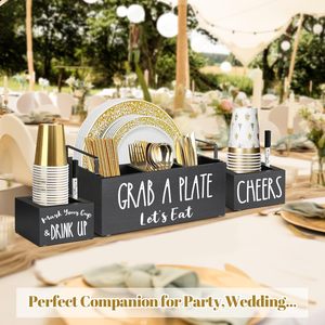 Đen vuông gỗ giấy tấm Dispenser 2 cup Holders microwavable nhà bếp đồ dùng khăn ăn chủ truy cập dao kéo Caddy tổ chức - Product Image 3