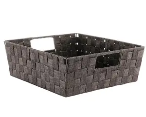 Cinza escuro raso Amz venda quente berçário Nylon cesta tecida com alça cesta para presentes caixa de armazenamento cesta tecida