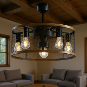Ventilateur de plafond avec lumière et télécommande, ampoule LED 20 pouces, design en cage, pour intérieur, moteur AC en métal - Product Image 2
