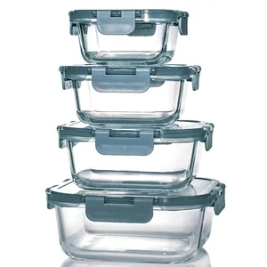 Lancheira de vidro com 3 compartimentos para preparação de refeições, recipiente personalizado com divisórias