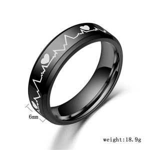 Gepersonaliseerde Hoge Polijsten Zwart Hartslag <span class=keywords><strong>Ecg</strong></span> Ontwerp Ringen Voor Mannen Huwelijksgeschenken - Product Image 3