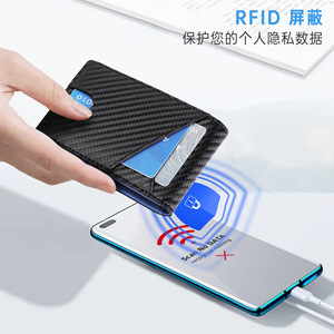 <b>Men's</b> Bi-Fold <b>Wallet</b> With <b>RFID</b> Blocking Multi-Card Slots Black Blue Carbon Fiber Design Minimalist Style Everyday Use - Product Image 4