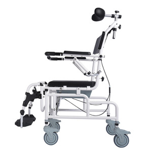 Chaise de toilette pour personnes âgées avec roulettes, en alliage d'aluminium, avec accoudoirs, inclinable semi-reclinable, fauteuil roulant manuel pour le bain et les soins capillaires - Product Image 1