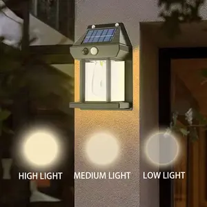 新型太阳能钨壁灯3种模式户外别墅花园太阳能户外壁灯人体感应三种模式