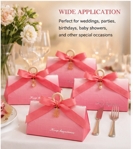 Custom <b>Pink</b> Paper <b>Gift</b> <b>Box</b> with Wooden Ring Handle Satin Ribbon Bow Foldable Packaging for Candy and Wedding Favor Wholesale - Product Image 5