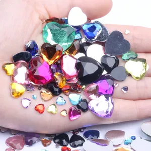 Gaya Baru Datar Kembali Aspek Akrilik Berlian Imitasi 3-20Mm Mix Ukuran 400Pcs Jantung Bentuk DIY Kerajinan Pakaian Dekorasi Acrylic Gem