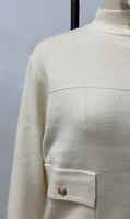 Cardigan en tricot pour femme à col montant avec poche, boutons dorés, manches longues, veste en tricot, fabrication OEM ODM, tricot sur mesure