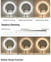 Miroir LED intelligent rond anti-buée et anti-rouille sans cuivre pour salles de bain de style appartement urbain (vente en gros)