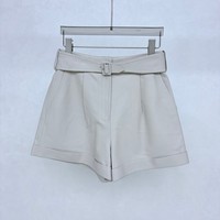 Shorts en cuir véritable de mouton blanc pour femme, avec ceinture et ourlet à revers, style décontracté pour le quotidien et la rue, direct usine