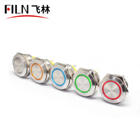 FLIN 12mm 30mm Botón pulsador Encendido piezoeléctrico NC Dpst Fuente de alimentación de conmutación de peligro Botón pulsador Interruptor de pared 5 pines