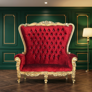 Midcentury Red Velvet Tufted Ball Chair <b>Gold</b> Frame Living Room Chair Antique Style Furniture Enterenprise C008 - Product Image 3