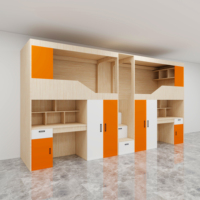 Lit mezzanine moderne en bois, polyvalent et peu encombrant, avec bureau et rangements pour chambre de garçon, doté de tiroirs