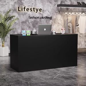 Mostrador de Recepción Pequeño Moderno de Madera Color Beige Dorado con Luz LED para Salón de Belleza y Peluquería, en Oferta - Product Image 3