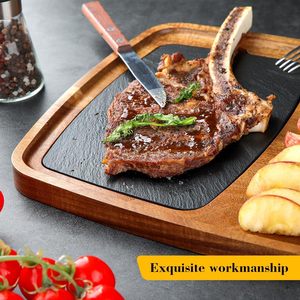Plato <span class=keywords><strong>de</strong></span> Servir Ecológico <span class=keywords><strong>de</strong></span> Madera <span class=keywords><strong>de</strong></span> Acacia con Tazón <span class=keywords><strong>para</strong></span> Salsas Grabado e Inserto <span class=keywords><strong>de</strong></span> <span class=keywords><strong>Pizarra</strong></span> Extraíble <span class=keywords><strong>para</strong></span> Servir Carne, Salchichas, Queso y Filetes - Product Image 5