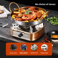 Yolecen martelé en acier inoxydable épaissi Pot commercial coréen à double oreille marmite Sukiyaki assiette pot à soupe pour fruits de mer