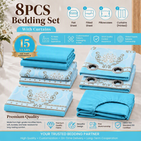 Ensemble de literie en microfibre personnalisé 8 pièces avec rideaux, draps de lit à poches profondes pour chambre à coucher, tailles Queen et King, vente en gros