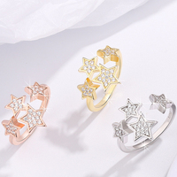 Bague étoile pentagramme scintillante 925 argent or Rose couleur fiançailles Zircon anneaux ouverts réglables pour fille femmes