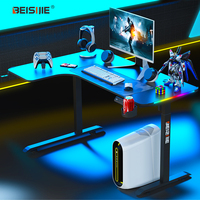 Bureau de jeu ergonomique BEISIJIE AL-L avec éclairage RGB, bureau d'angle réglable en hauteur avec préréglages de mémoire, poste de travail long |   Noir