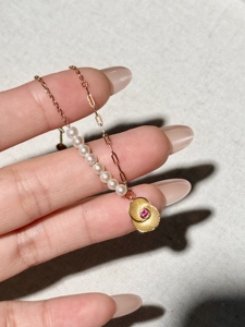 UM Jewelry 925 Silver 18K Gold Plated Calla Lily Whisper Freshwater Pearl <b>Red</b> Zircon Chain <b>Bracelet</b> for Unisex Wedding - Product Image 5