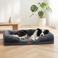 Canapé-lit pour animaux de compagnie en velours à trois côtés, mousse haute résilience, rembourrage en coton PP, bordure dorée, housse lavable, antidérapant, orthopédique, toutes saisons, OEM