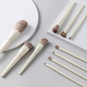 Ensemble de 10 pinceaux de maquillage, poils synthétiques, manche en bois blanc, virole en aluminium, pinceaux éventail, pour estomper les fards, pour le visage, pour le rasage, pinceaux cosmétiques - Product Image 6