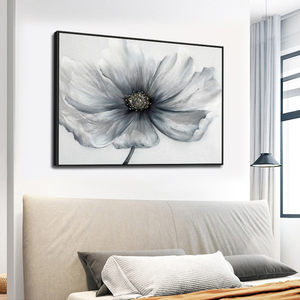 Elegante Dipinto a Mano di Fiori Astratti Grigio e Bianco, <span class=keywords><strong>Arte</strong></span> Murale Floreale Moderna e Texturizzata per Soggiorno e Camera da Letto - Product Image 5