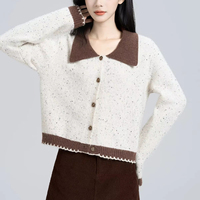 Damen Übergröße Strickjacke mit Revers Winter Kontrast-Strickjacke Anti-Pilling Reißverschluss Lange Ärmel Vintage Klassisch 400g